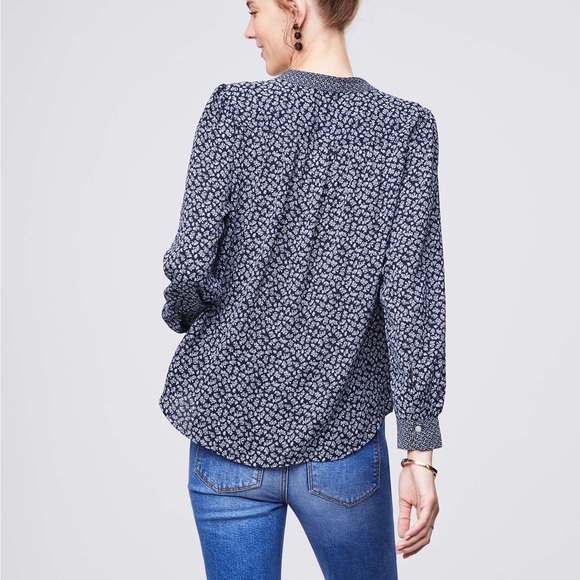 Loft Mixed Floral Split Neck Utility Blouse - Picture 2 of 4